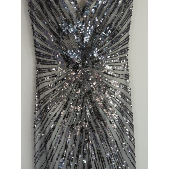 Mac Duggal Silver Sequined Cap Sleeve Evening Gown Womens Size 6 Formal Party - Picture 5 of 14